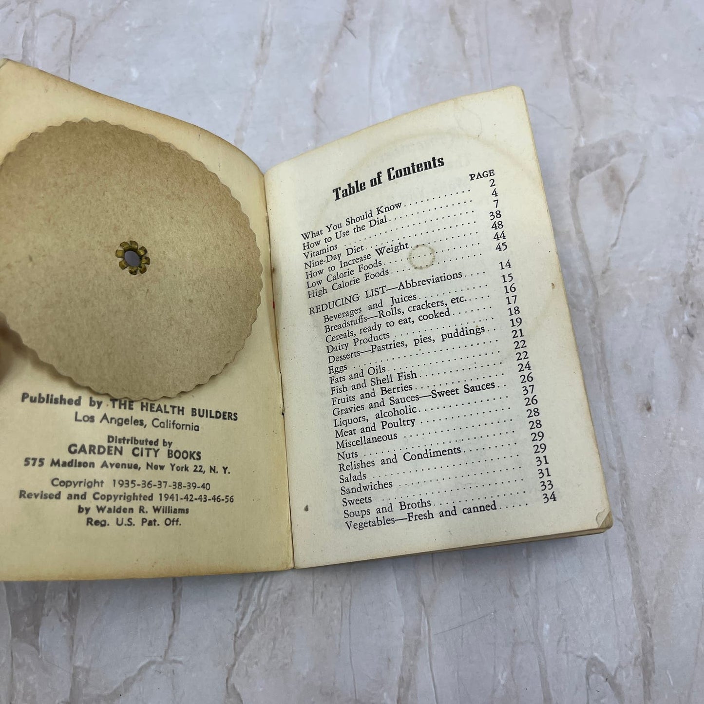 1956 Vest Pocket Calorie Counter Dial Away Your Fat Book Health Builder TF5-L3