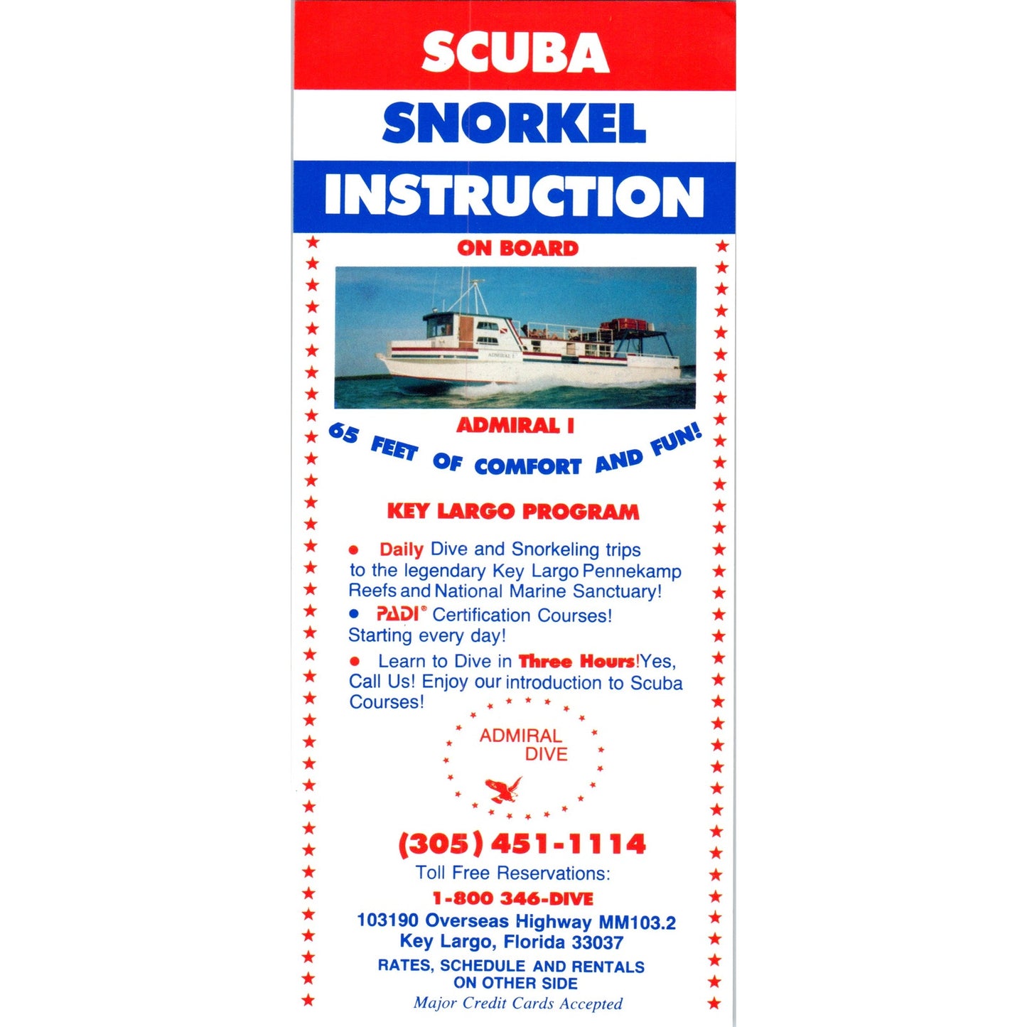 1980s Scuba Snorkel Instruction On Board Key Largo Florida Rate Card TF4-BA
