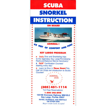1980s Scuba Snorkel Instruction On Board Key Largo Florida Rate Card TF4-BA