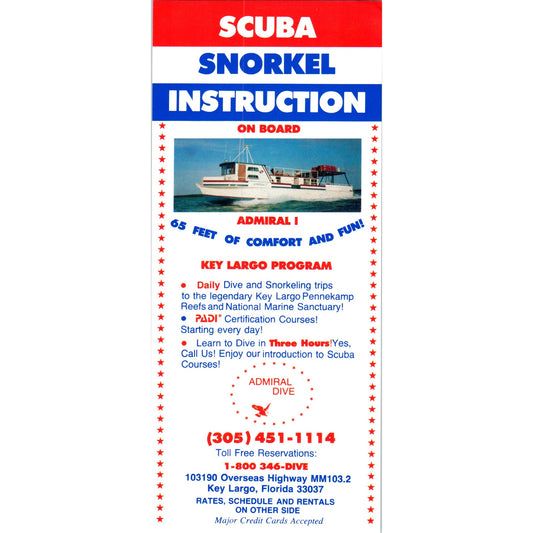 1980s Scuba Snorkel Instruction On Board Key Largo Florida Rate Card TF4-BA