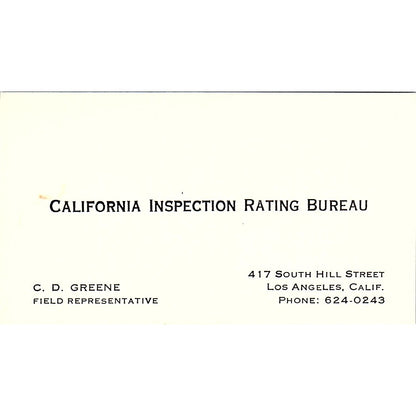 California Inspection Rating bureau C.D. Greene CA Vintage Business Card SF3-B3