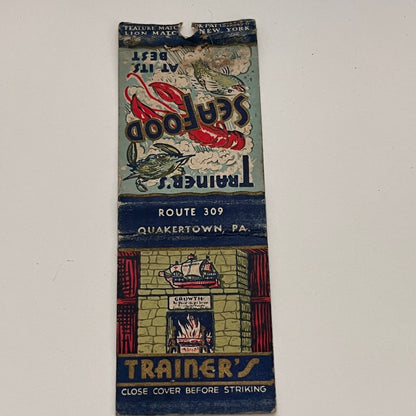 Trainer's Seafood Quakertown PA Vintage Matchbook MB59-1
