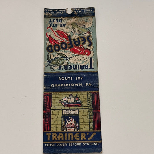 Trainer's Seafood Quakertown PA Vintage Matchbook MB59-1