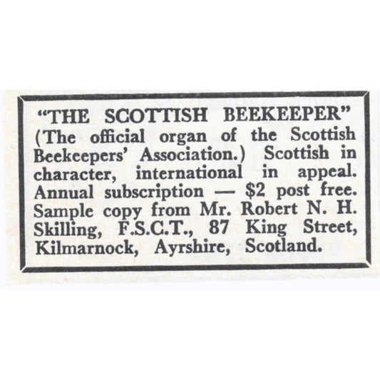 The Scottish Beekeeper Robert NH Skilling Ayrshire Scotland 1964 Ad AK6-S15