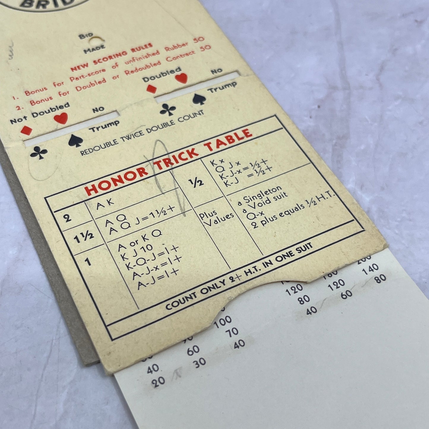 Vtg Contract Bridge Auto Score Pull Out Card Brunheide Minneapolis TA9-E1