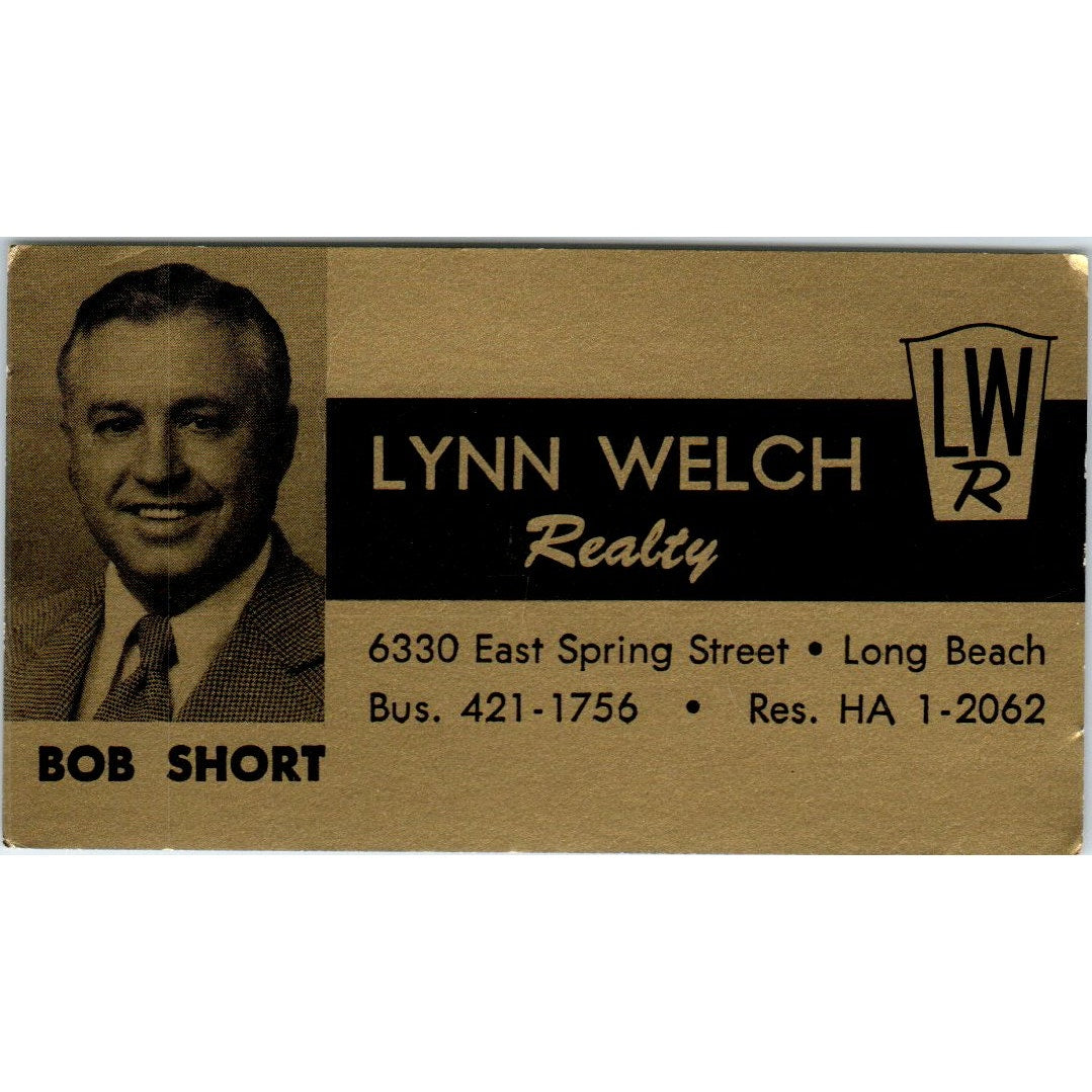 Lynn Welch Realty Bob Short Long Beach CA Vintage Business Card SD8-B1