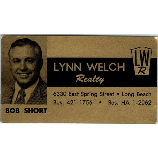 Lynn Welch Realty Bob Short Long Beach CA Vintage Business Card SD8-B1