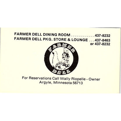 Farmer Dell Lounge Wally Riopelle Argyle MN Pinup Vintage Business Card SD9-B9