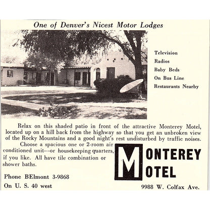 Monterey Motel Colfax Ave Denver CO 1958 Ad AG1-H3