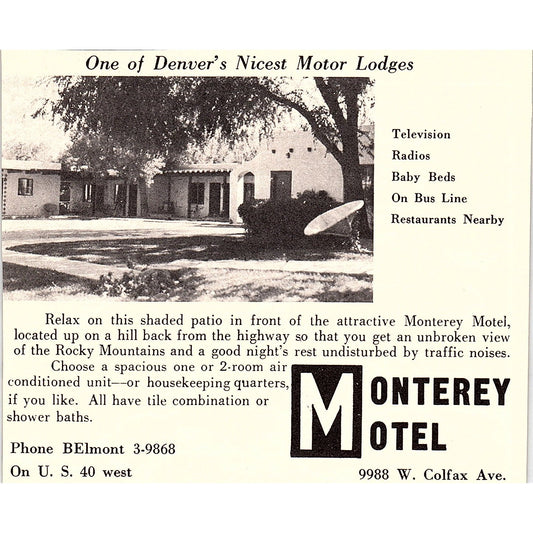 Monterey Motel Colfax Ave Denver CO 1958 Ad AG1-H3