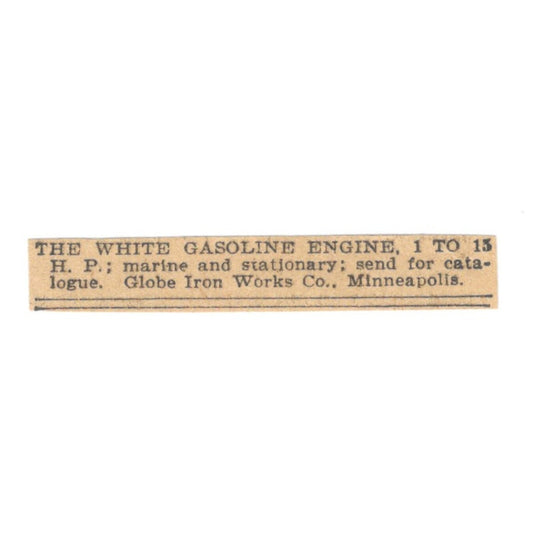 The White Gasoline Engine Globe Iron Works Co Minneapolis 1898 Newspaper AF2-S2