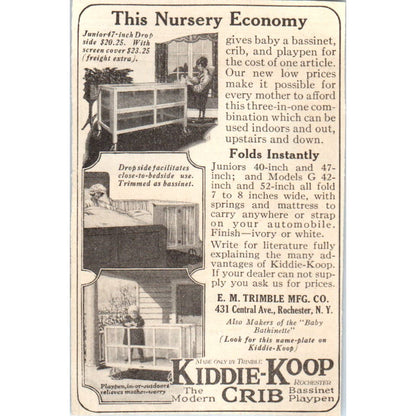 Kiddie-Koop Crib Bassinet Playpen E.M. Trimble Mfg Co 1924 Magazine Ad AF7-LJ1
