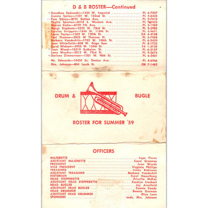 1959 George Washington High School Los Angeles CA Drum & Bugle Summer Roster AB9