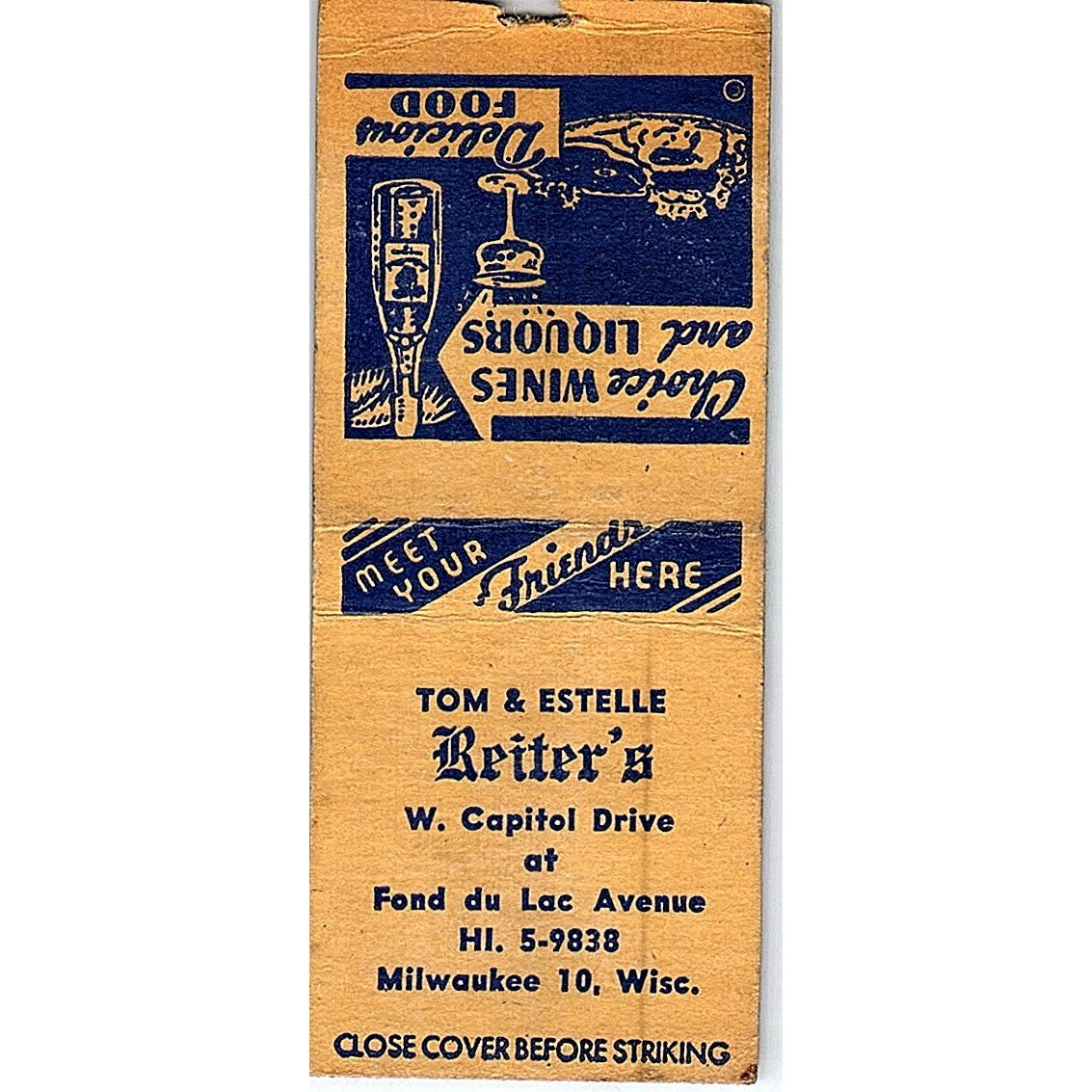 Tom & Estelle Reiter's Milwaukee WI Vintage Matchbook Cover SF3-Y3
