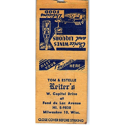 Tom & Estelle Reiter's Milwaukee WI Vintage Matchbook Cover SF3-Y3