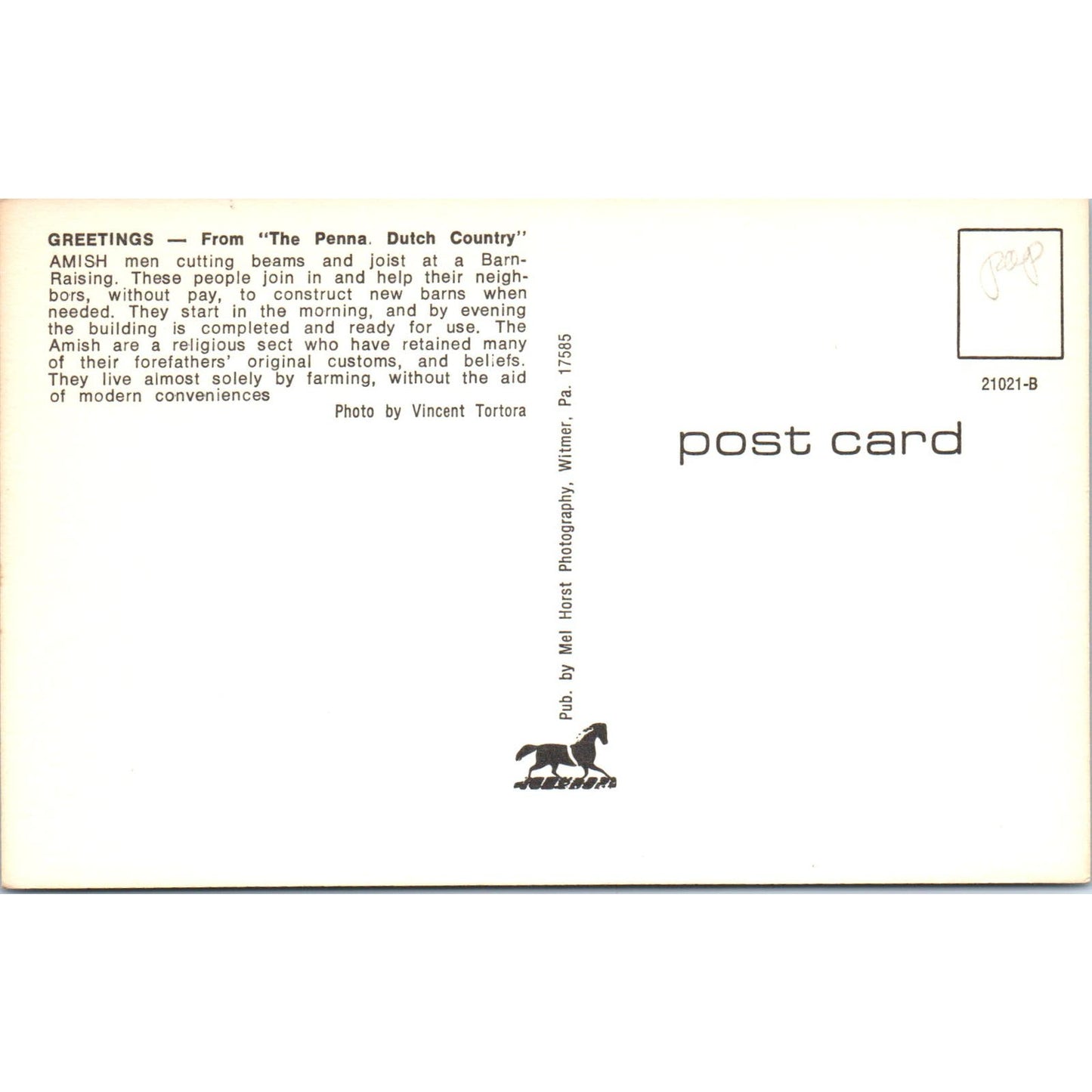 Amish Men Cut Beams and Joist Pennsylvania Dutch Country Postcard PD7