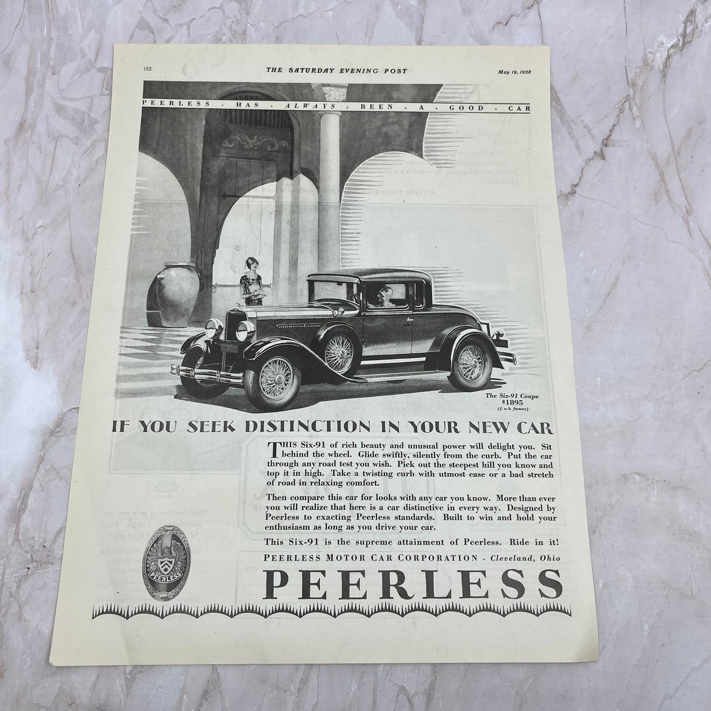 Peerless Motor Car Corporation Six-91 Coupe 1928 Original Advertisement FL6-8