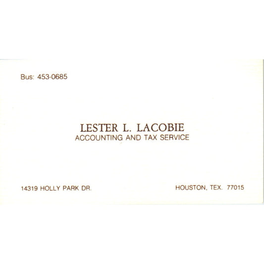 Lester L. Lacobie Accounting Houston TX Vintage Business Card SD8-B9