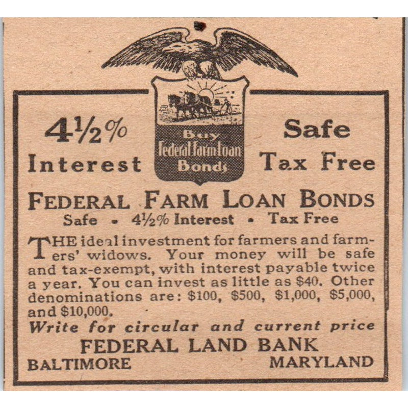 Federal Land Bank Baltimore Maryland 1922 Magazine Ad AF2-S9
