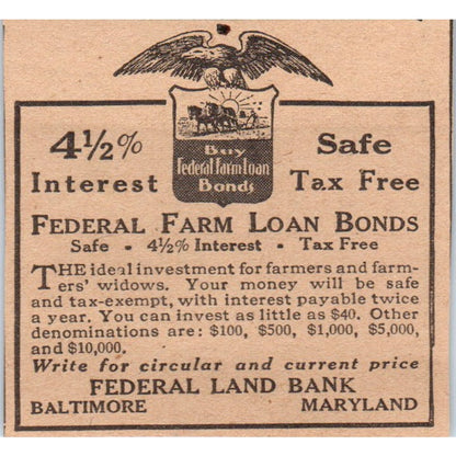 Federal Land Bank Baltimore Maryland 1922 Magazine Ad AF2-S9