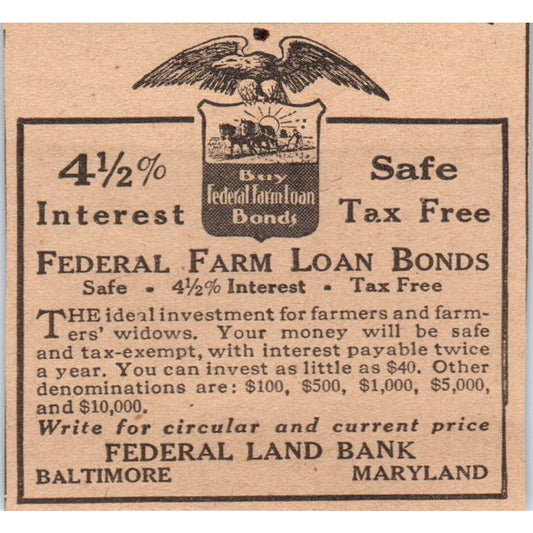 Federal Land Bank Baltimore Maryland 1922 Magazine Ad AF2-S9