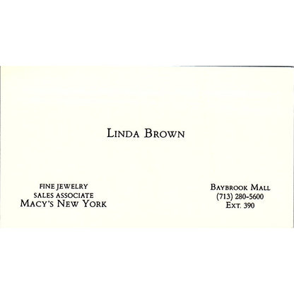 Baybrook Mall  Linda Brown Macy Newyork Vintage Business Card SB4-B10