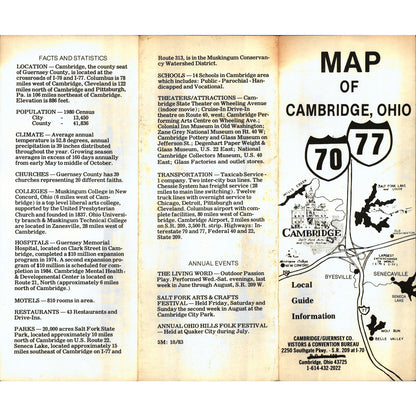 1983 Cambridge Ohio Map & Fold Out Travel Guide V1-1