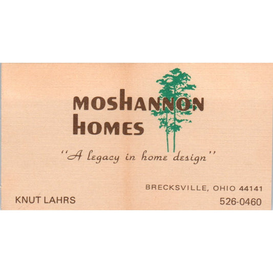 Knut Lahrs Moshannon Homes Brecksville OH Vintage Business Card SD8-B3