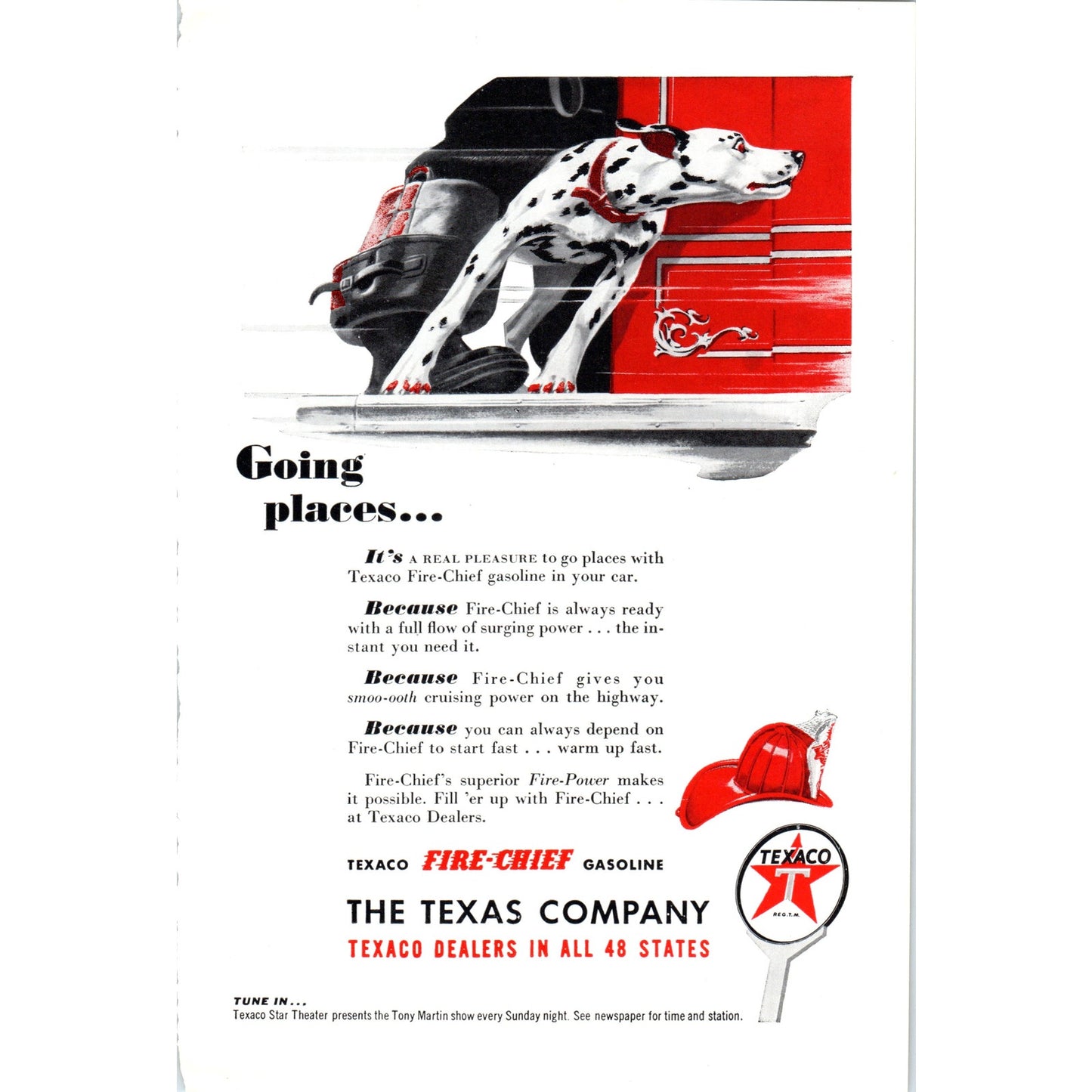 Texaco Gasoline Fire-Chief Dalmation Dog - Vintage Magazine Ad D18