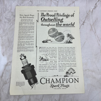 Champion Spark Plugs Toledo OH 1928 Original Magazine Advertisement FL6-8