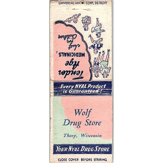 Wolf Drug Store Thorp WI Vintage Matchbook Cover SC7-Y9