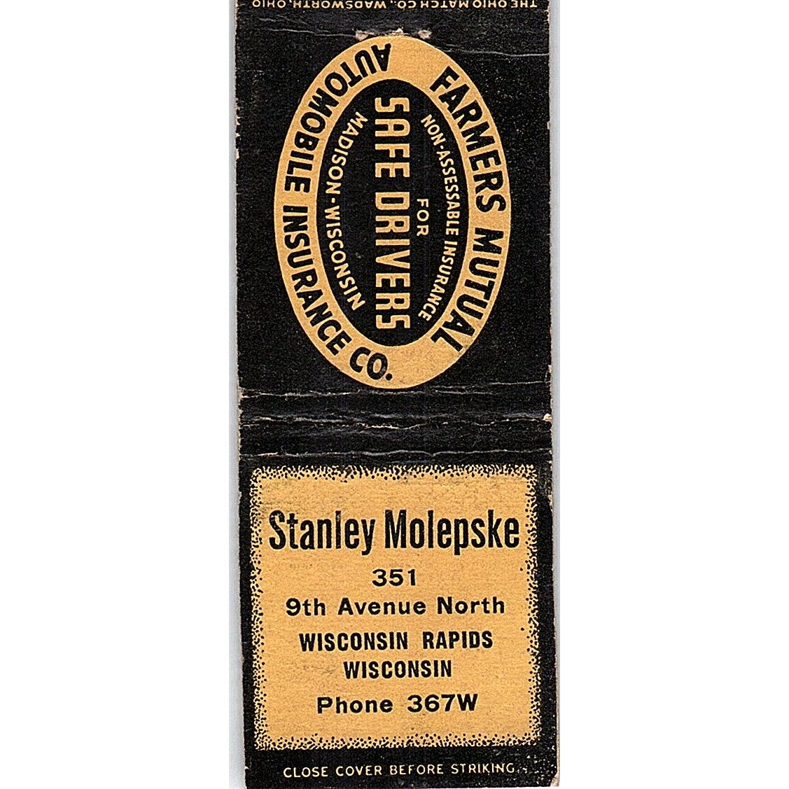 Stanley Molepske Wisconsin Rapids WI Vintage Matchbook Cover SF3-Y5