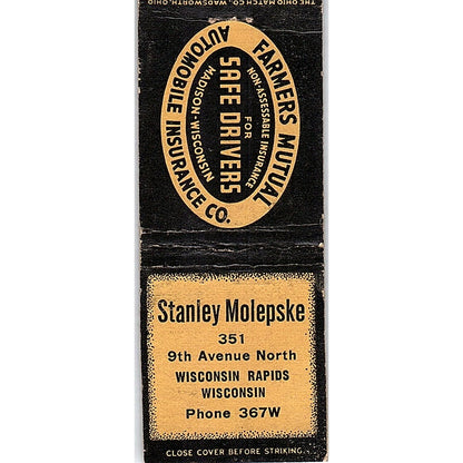 Stanley Molepske Wisconsin Rapids WI Vintage Matchbook Cover SF3-Y5