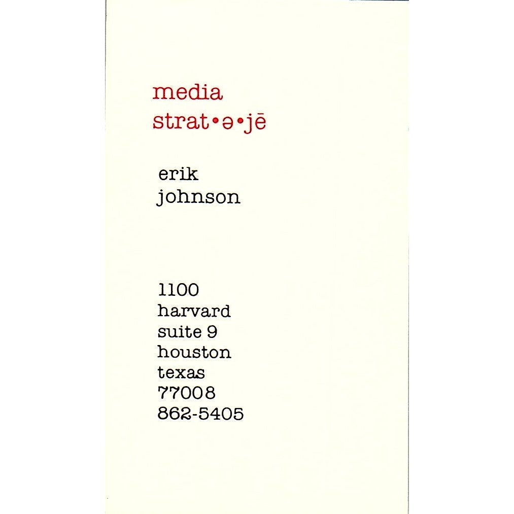 Erik Johnson Media Strat-e-je Houston Vintage Business Card SC9-B7