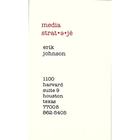 Erik Johnson Media Strat-e-je Houston Vintage Business Card SC9-B7