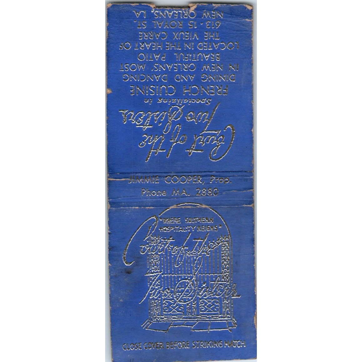 Court of the Two Sisters Jimmie Cooper New Orleans LA Vintage Matchbook SD2-Y5