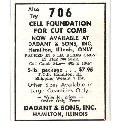 Dadant & Sons Cell Foundation Bee Supplies Hamilton IL 1964 Magazine Ad AK5-S36