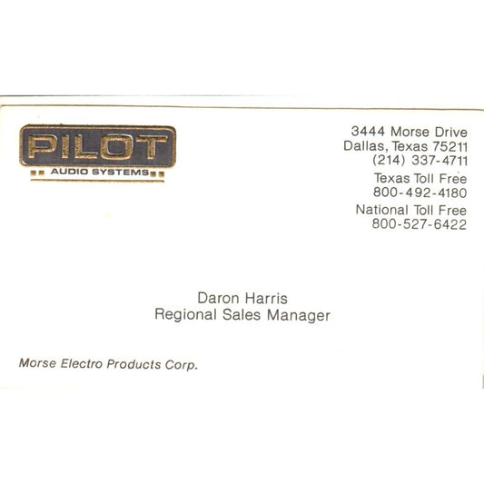 Daron Harris Pilot Audio Systems Dallas TX Vintage Business Card SD8-B5