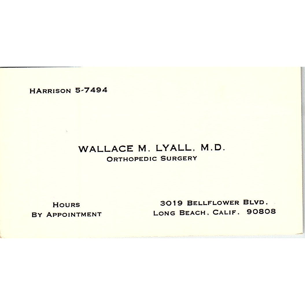 Orthopedic Surgery, Wallace M. Lyall, M.D. Long Beach CA, Business Card SF3-B8