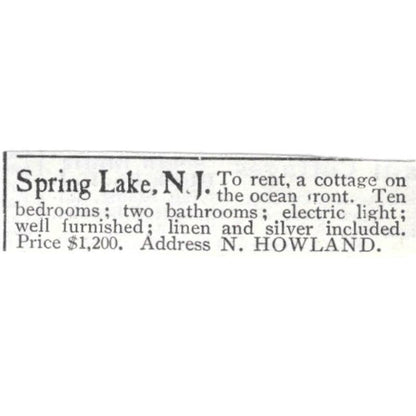 Spring Lake NJ Cottage A. Howland c1918 Original Advertisement AE5-SV2