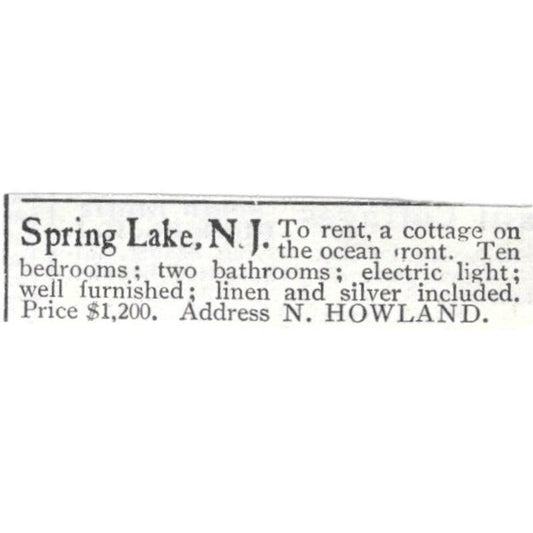 Spring Lake NJ Cottage A. Howland c1918 Original Advertisement AE5-SV2
