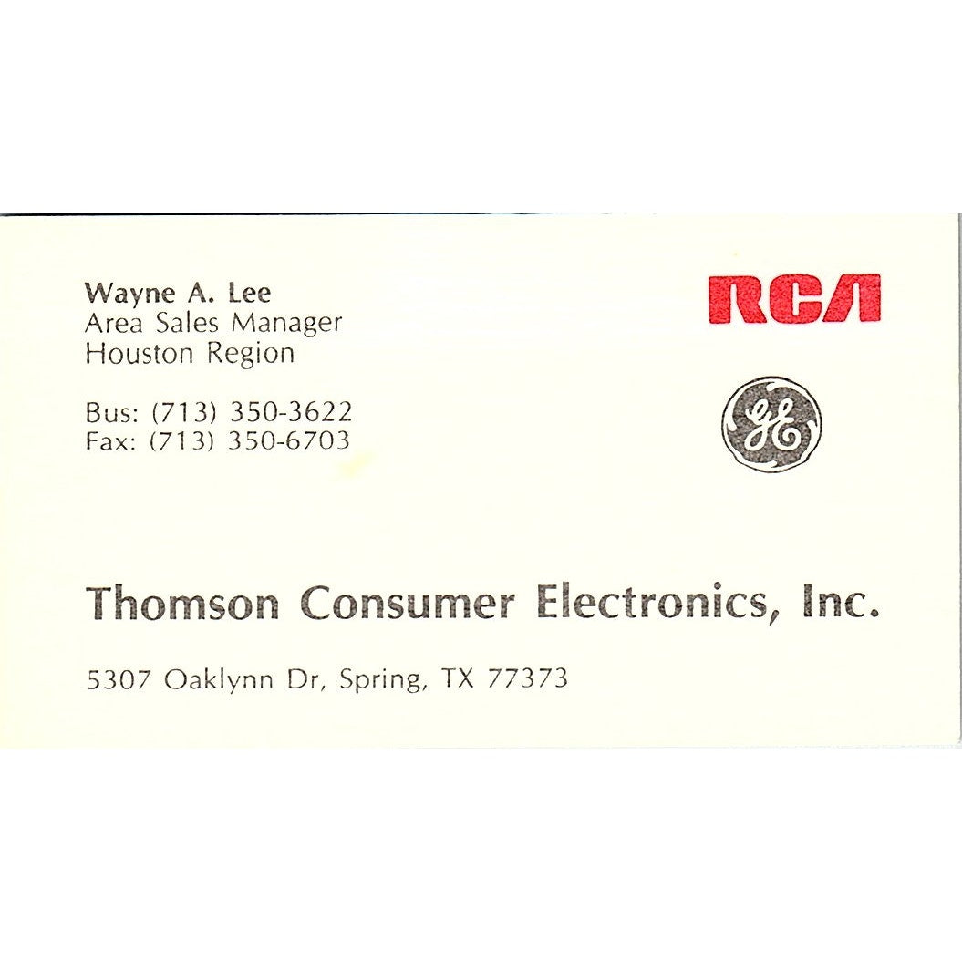 Wayne A Lee Thomson Consumer Electronics Spring TX Vintage Business Card SD9-B12