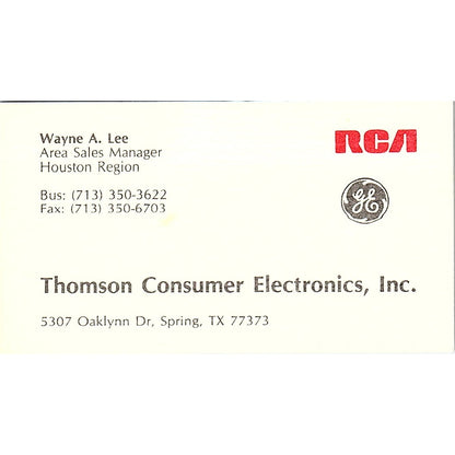 Wayne A Lee Thomson Consumer Electronics Spring TX Vintage Business Card SD9-B12