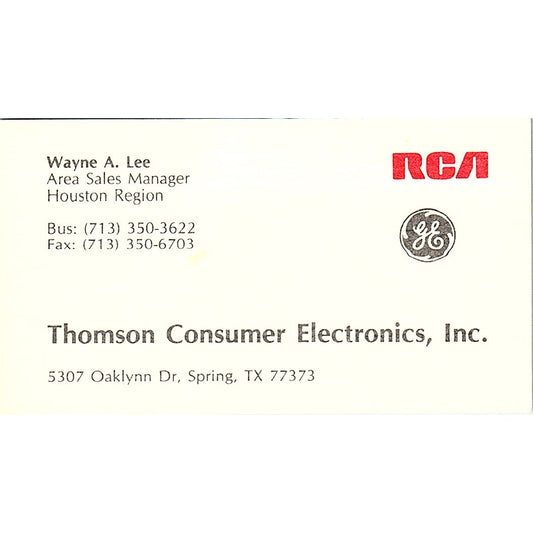Wayne A Lee Thomson Consumer Electronics Spring TX Vintage Business Card SD9-B12