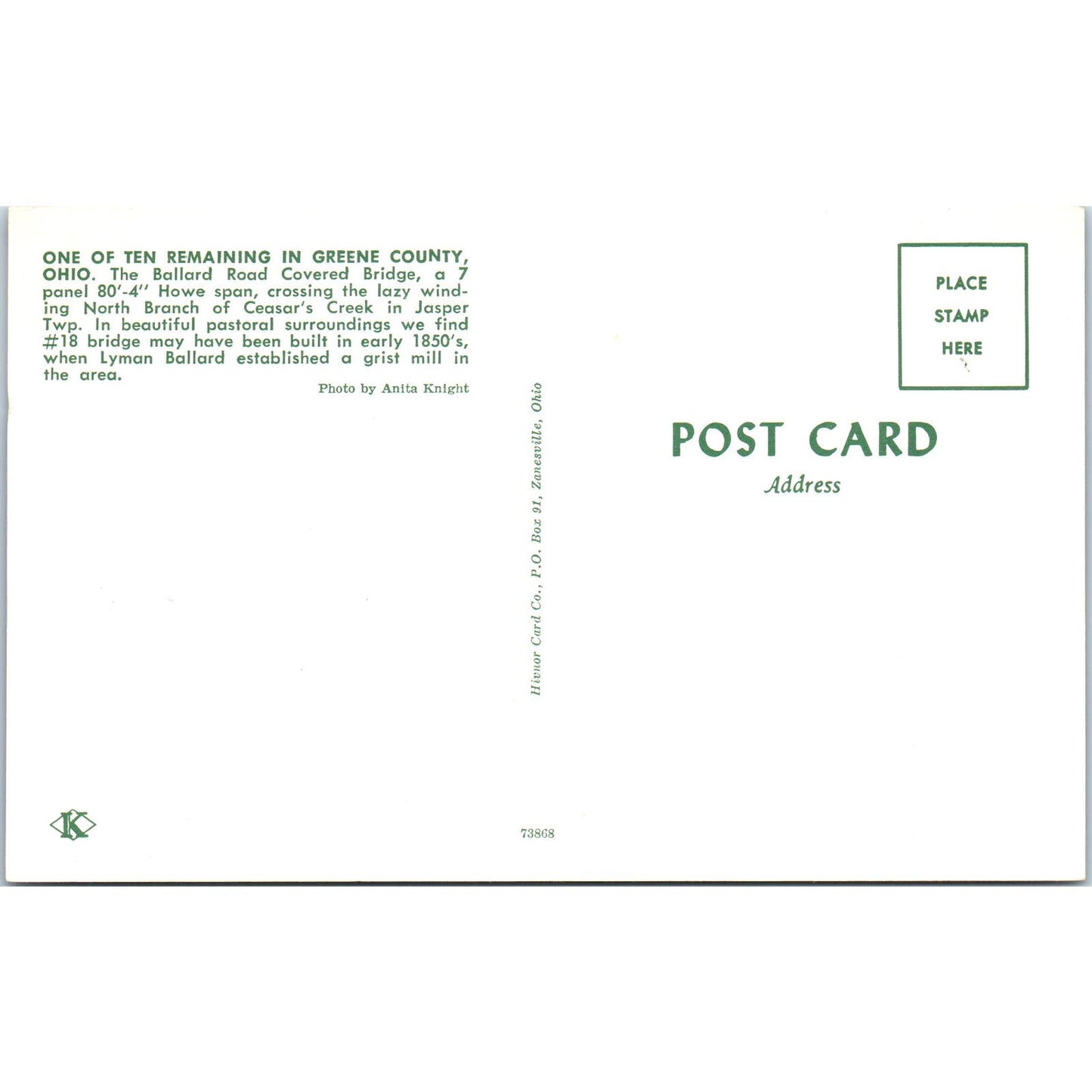 Greene County Ohio 18 Vintage Covered Bridge Postcard PC16