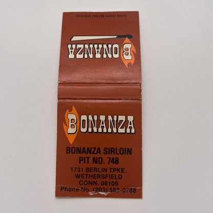Bonanza Sirloin Pit No 748 Wethersfield CT Vintage Matchbook Cover TB8-MB-3