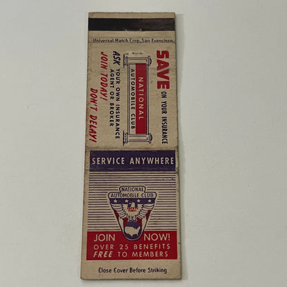National Automobile Club California Vintage Matchbook Cover MB8-6