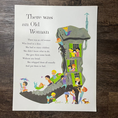 There Was an Old Woman Vtg Dale Maxy Mother Goose Lithograph Art Print 11x14 V9