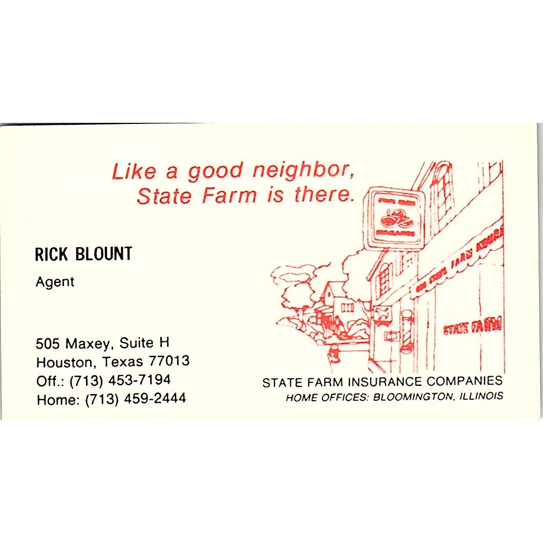 Rick Blount State Farm Ins Agent Houston Vintage Business Card SD9-B6