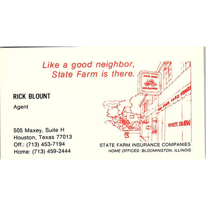 Rick Blount State Farm Ins Agent Houston Vintage Business Card SD9-B6
